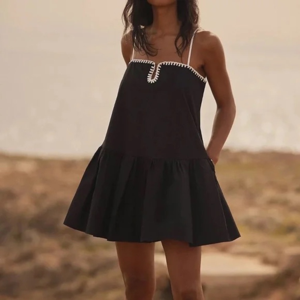 Anthropologie Black Mini Romper with White Trim